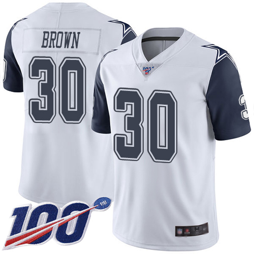 Men Dallas Cowboys Limited White Anthony Brown 30 100th Season Rush Vapor Untouchable NFL Jersey